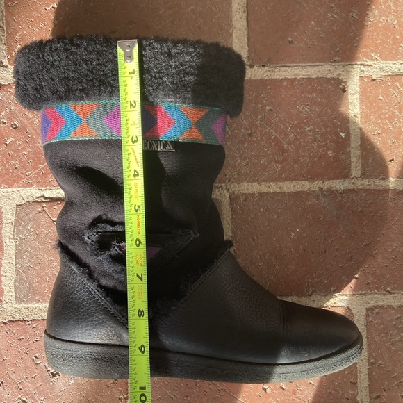 Tecnica Leather and Suede Shearling Tribal Print Mid Calf Boots - Picture 10 of 13